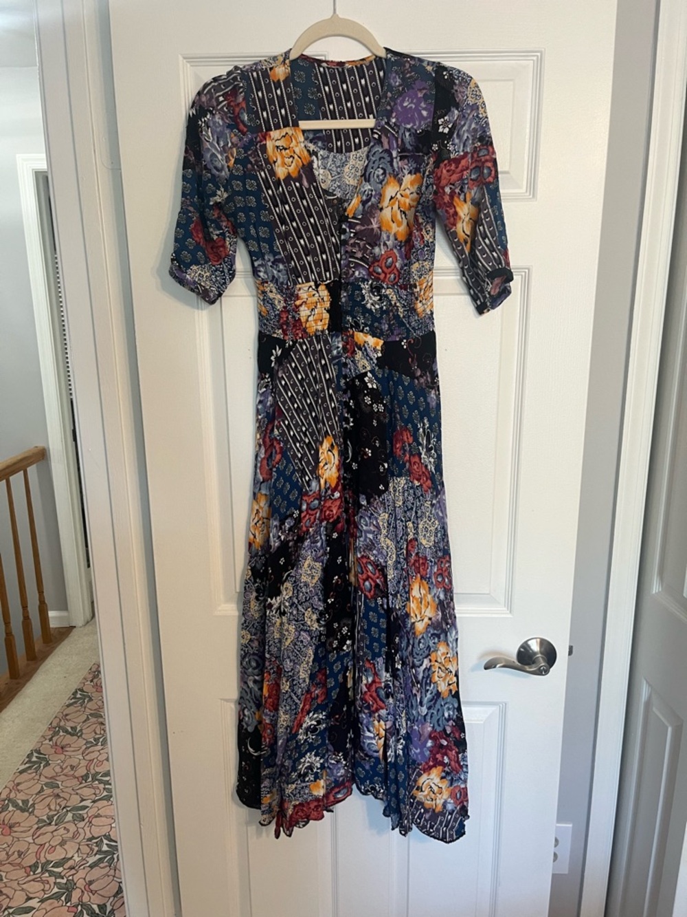 Floral Patchwork Midi Dress in Multicolor